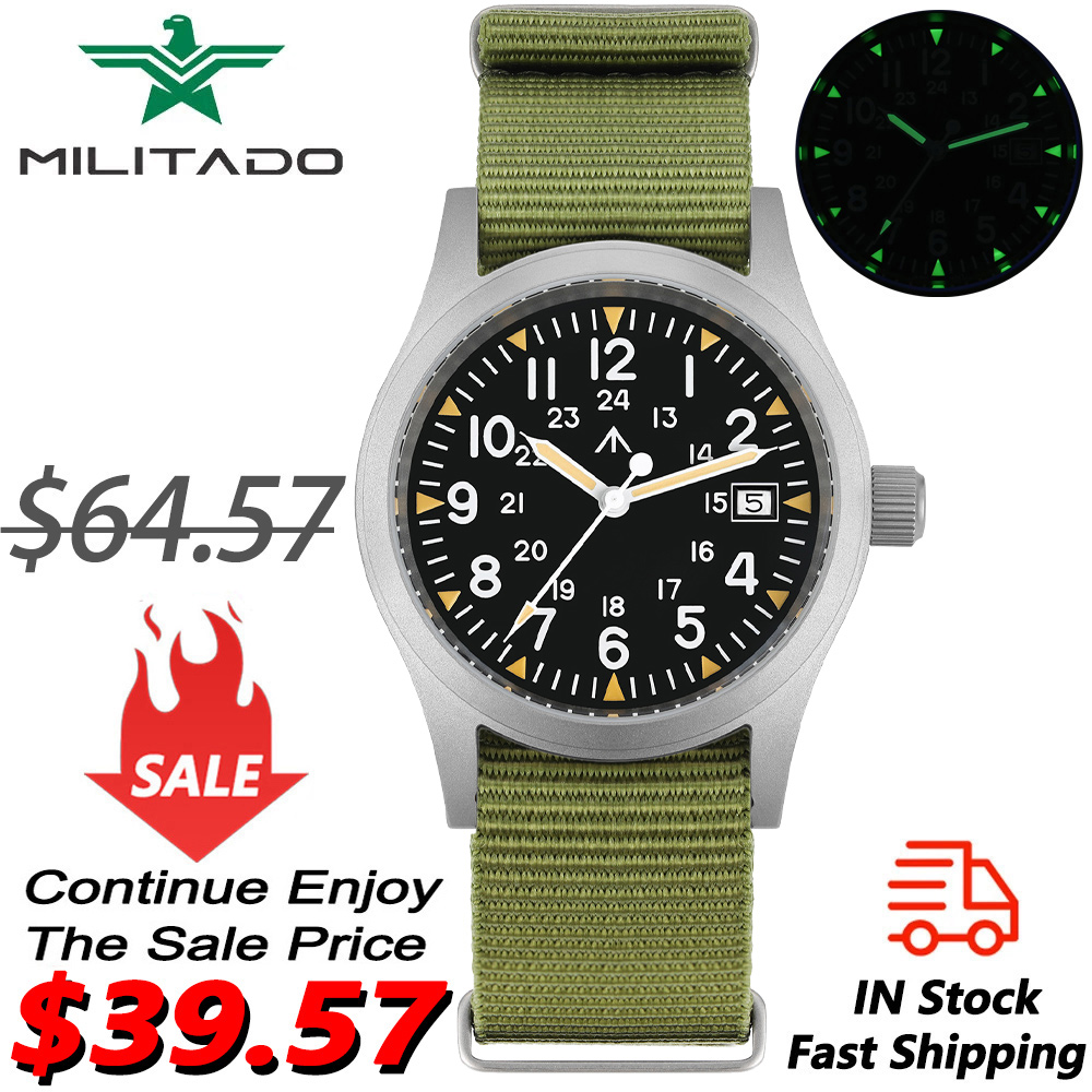 Plastic Dome Clear - Militado ML05 นาฬิกาทหาร Ronda 515 การเคลื่อนไหวควอตซ์