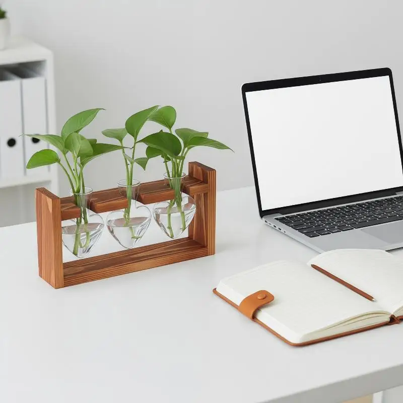 Propagation Station Vase - 〔20E〕 | กระถางแก้วตั้งโต๊ะสำหรับเพาะพันธุ์ แจกันปลูกพืชแบบไฮโดรโปนิกส์พร้อมไม้〔25〕