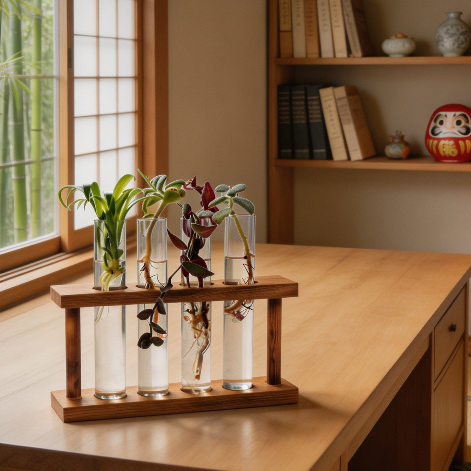 Propagation Station Vase - แท่นเพาะพันธุ์ไม้พร้อมที่วางแจกันหลอดแก้วแบบเรียบง่ายสำหรับปลูกพืชแบบไฮโดรโปนิกส์สำหรับวางบนโต๊ะในสวนในร่ม