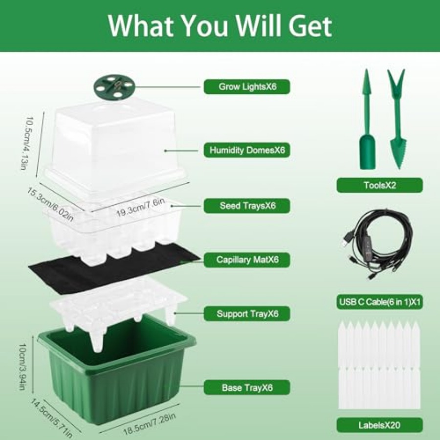 ถาดเพาะเมล็ดพร้อมไฟ 6 ชุด ชุดเ - Humidity Dome Kit บทวิจารณ์และราคา